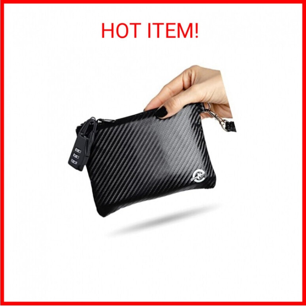 Combo Locking, Carbon Fiber Pouch Wristlet /Beach / Running / Hotel / Plane/Home